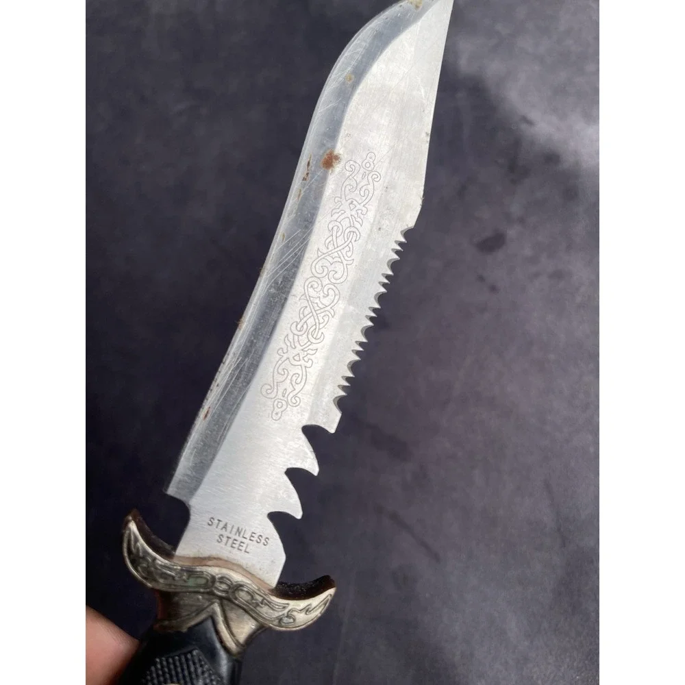 Vintage Eagle Head Handle Hunting Knife Sawback Stainless Steel 10
